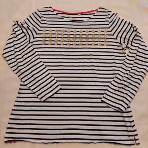 Boden Stripes ahead long sleeve black and white striped gold star top. Size 12